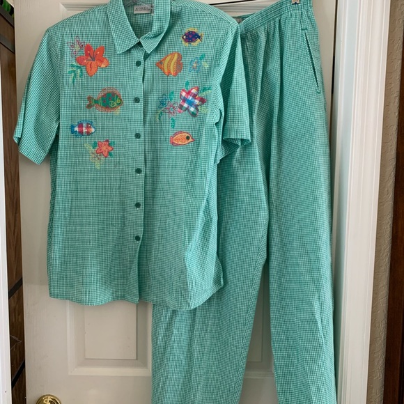 Koret Francisca Green and white checked Women's Pants - Picture 3 of 4